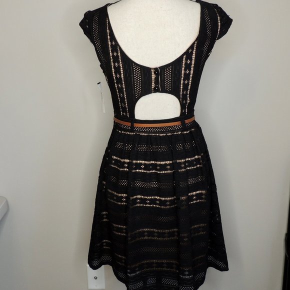 Jodi Kristopher Black Lace Cutout Belted Dress - Picture 3 of 7